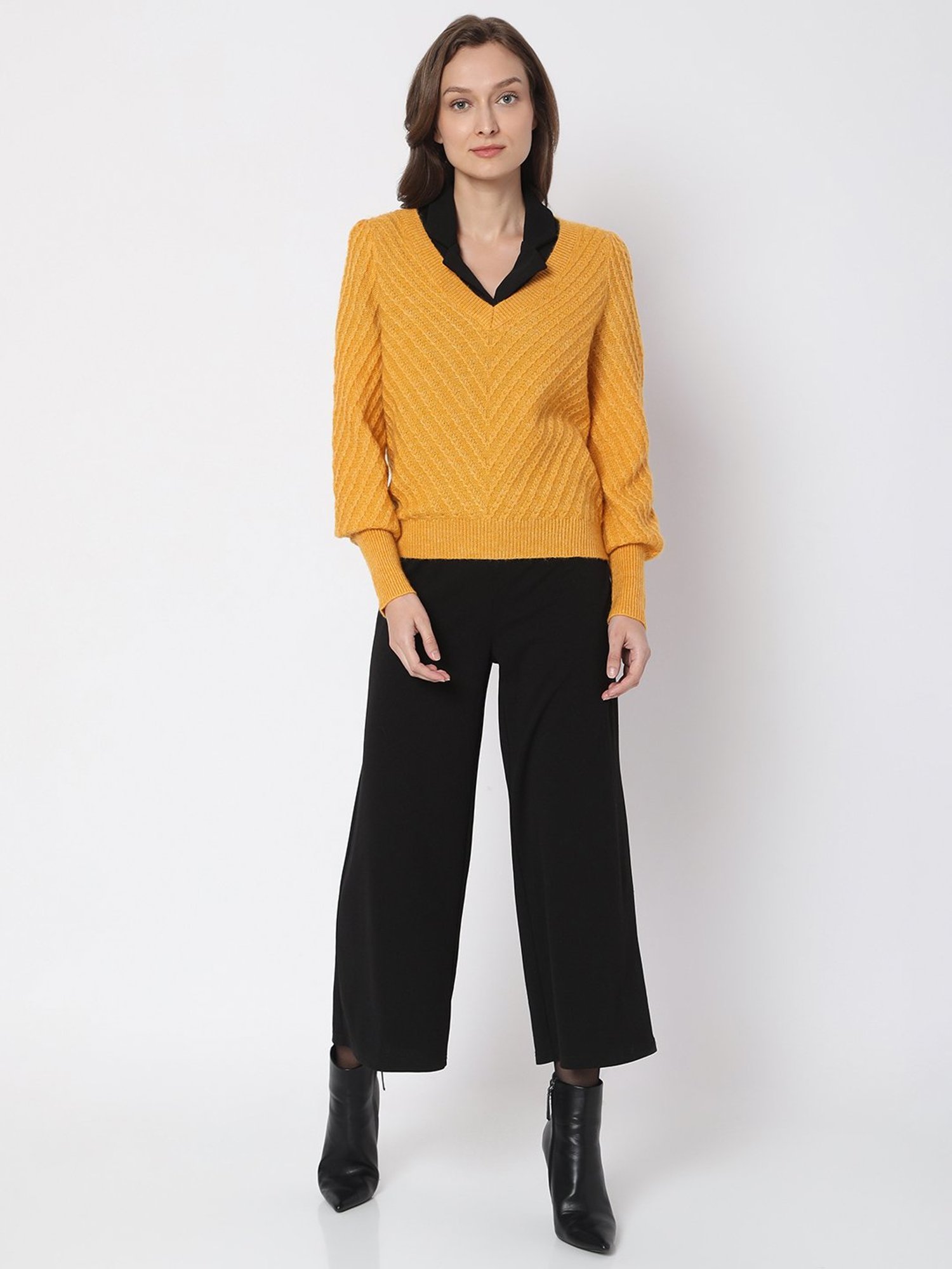 Vero Moda Yellow Self Design Sweater