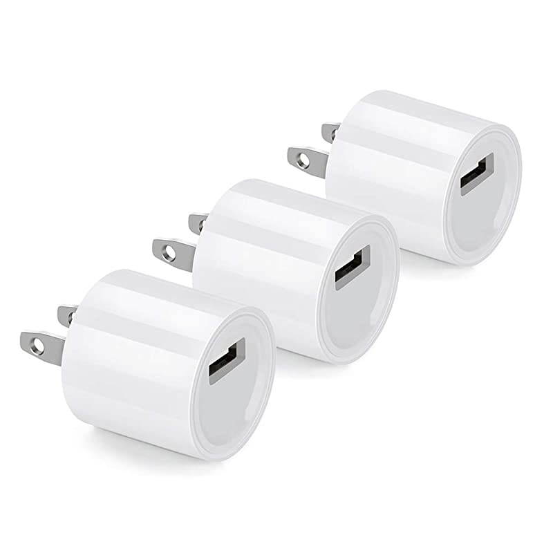 USB Wall Charger 5V1A 3Pack ETL Listed Wall Charger Brick Base Adapter Charging Block Charger Cube Power Plug Charger BoxBWhite
