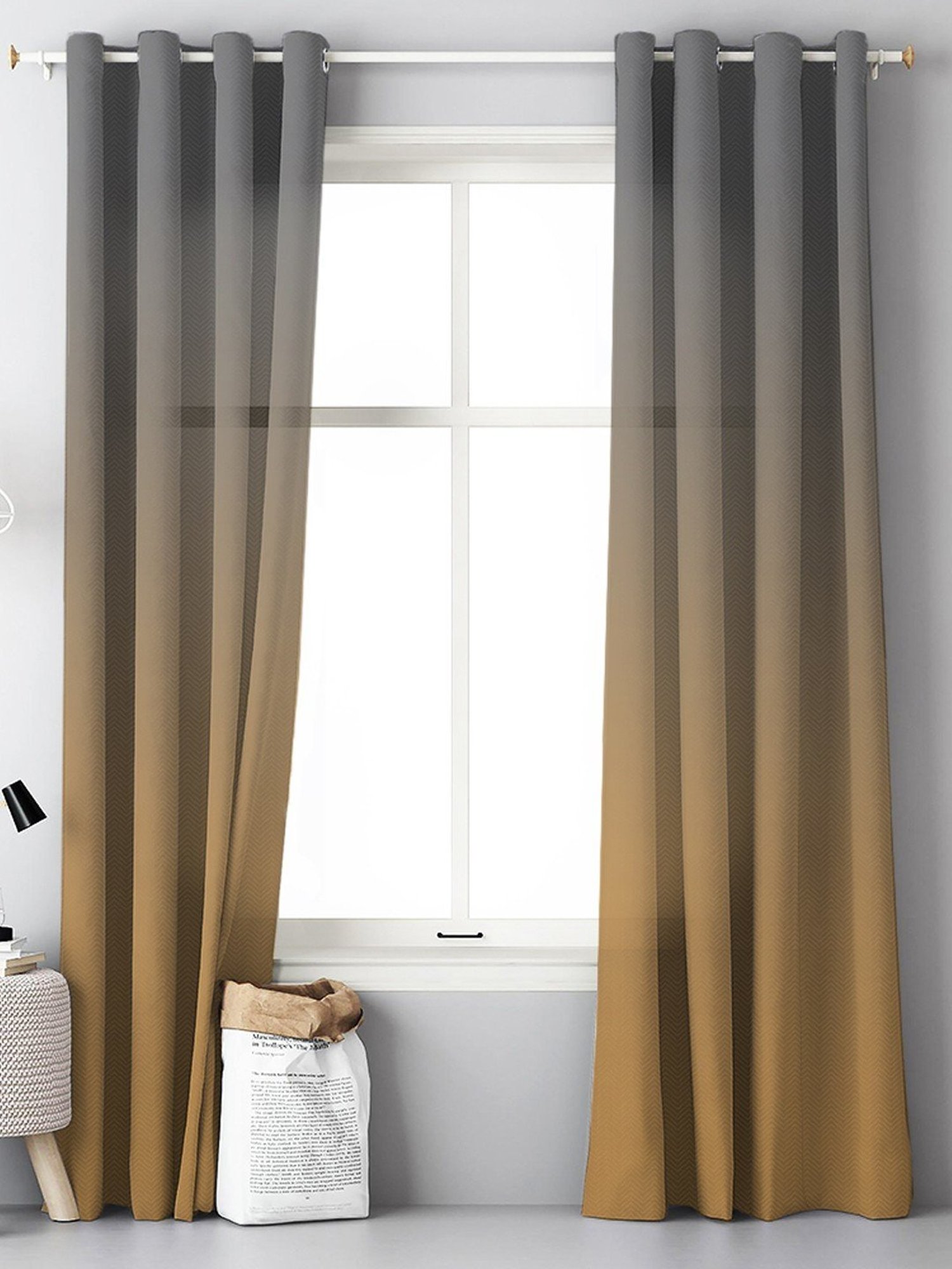 SPACES DRAPE STORY Boho Grey & Brown Polyester 7 ft Sheer Door Curtains - Set of 2