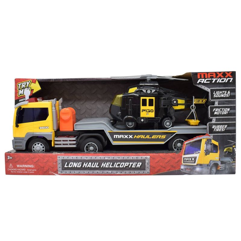 Maxx Action Lights & Sounds Helicopter Truck and Trailer Transport