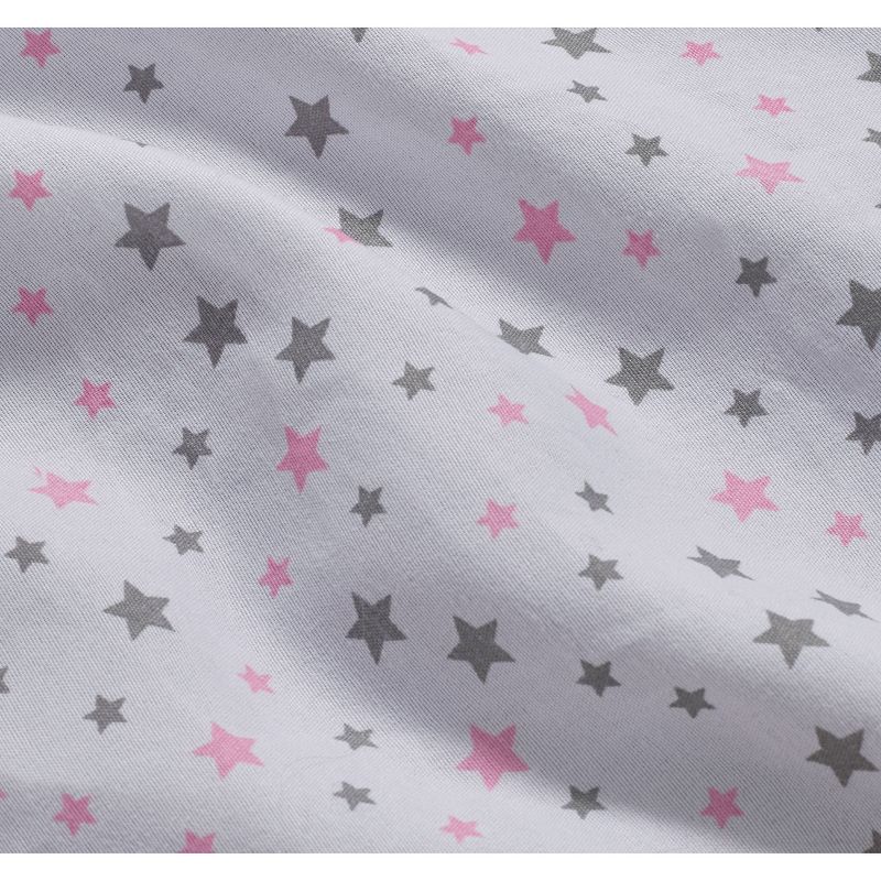 Badger Basket Scrollwork Metal Triple Doll Bunk Bed with Ladder and Bedding - Silver/Pink/Stars