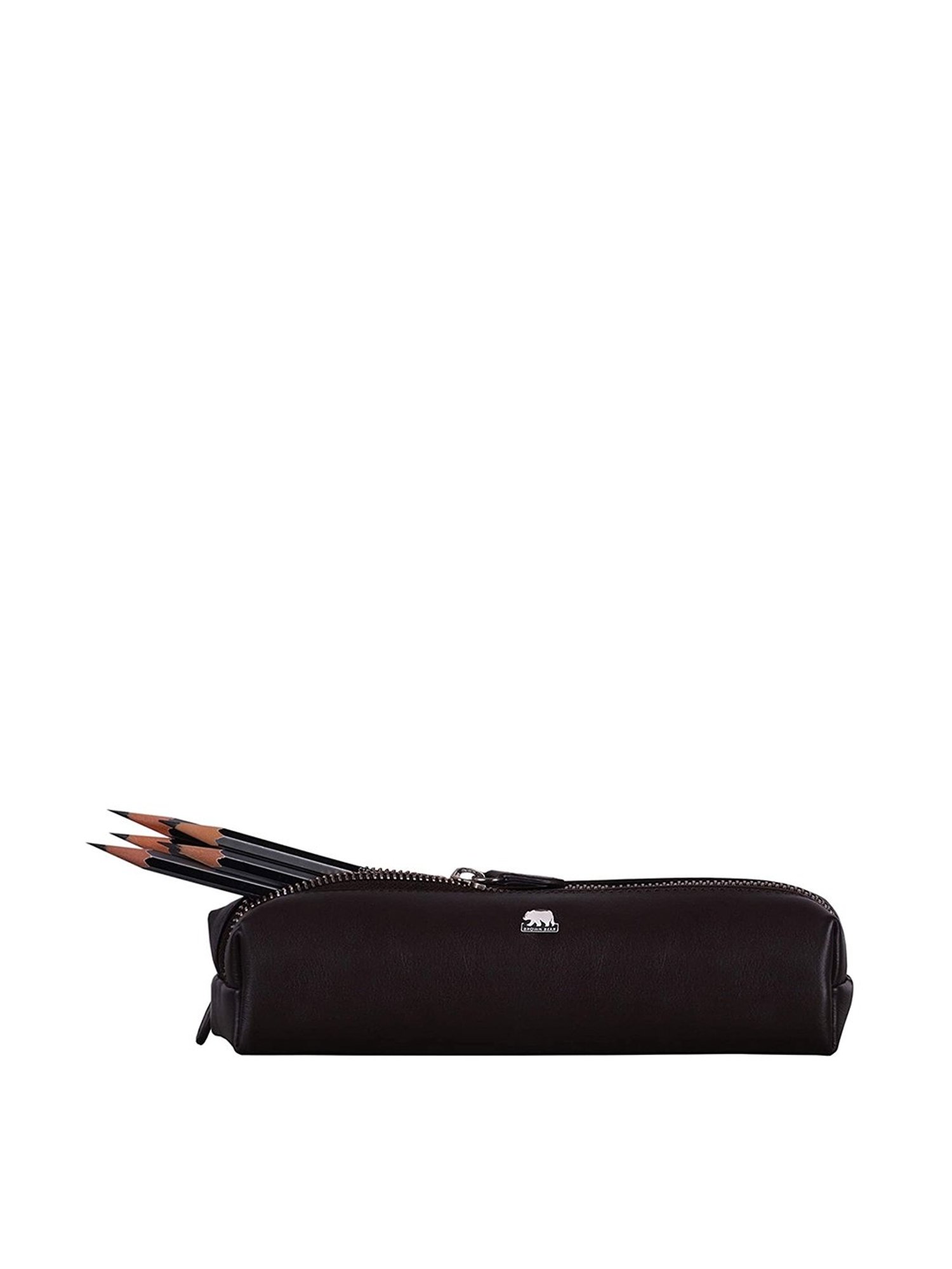 Brown Bear Brown Casual Leather Pencil Pouch for Unisex