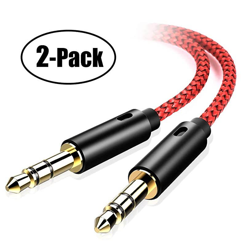 AUX Cable 2Pack8ftHiFi Sound Quality 35mm Auxiliary Audio Cable Nylon Braided AUX Cord for CarHome StereosSpeakeriPhone iPod iPadHeadphonesSony BeatsEcho Dot More