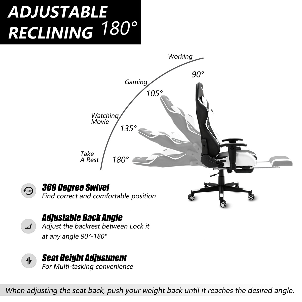 Ergonomic Computer Gaming Chair Office Chair Racing Style High-back Swivel Chair(White)