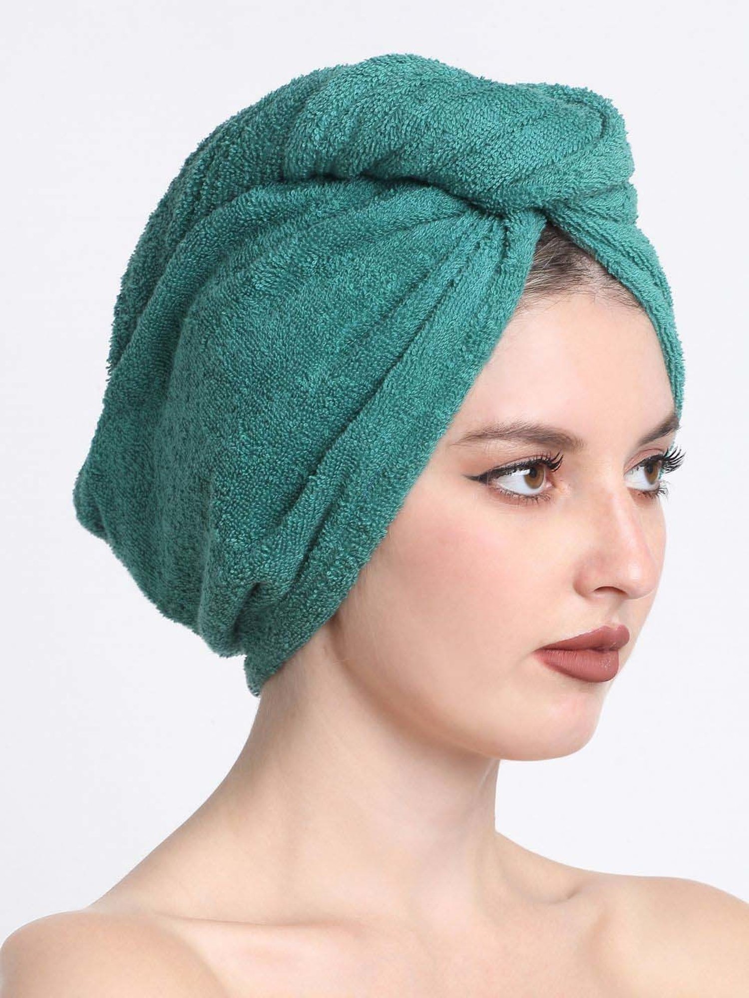 Creeva Luxury Leaf Green Cotton 380 GSM Hair Wrap - Set of 2