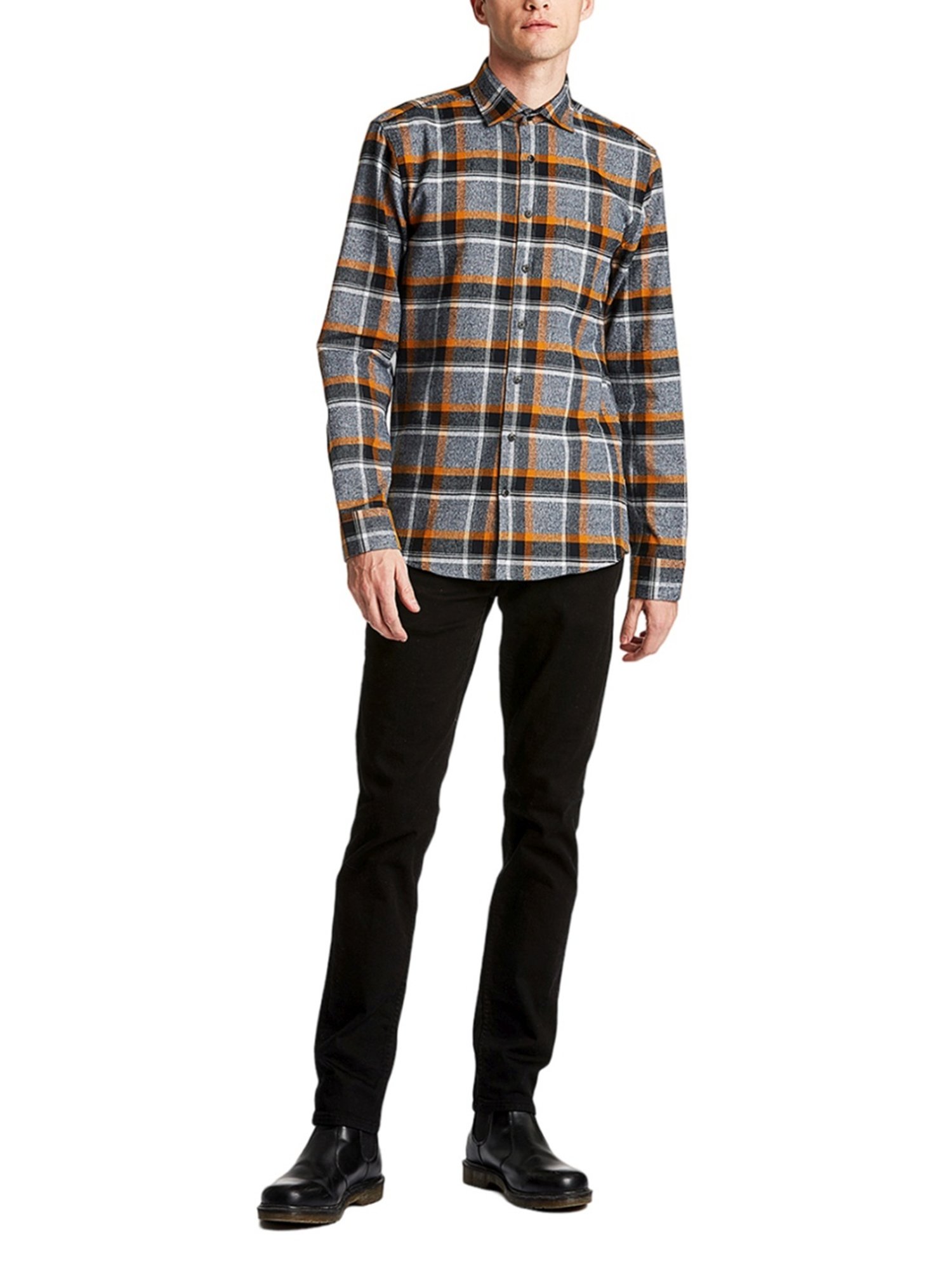 Lindbergh Black Cotton Slim Fit Checks Shirt