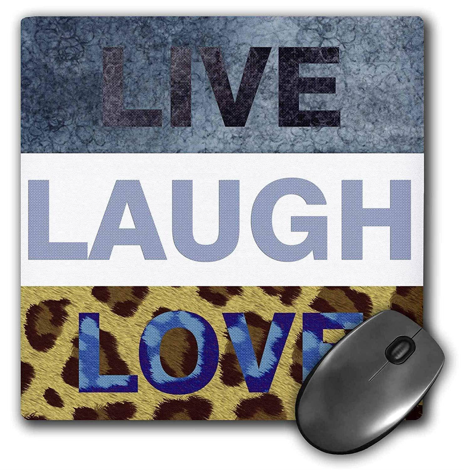 3Drose 8 X 8 X 0.25 Inches Mouse Pad Live, Laugh, Love Trio Animal Print - Inspirational Word Art (mp_59976_1)