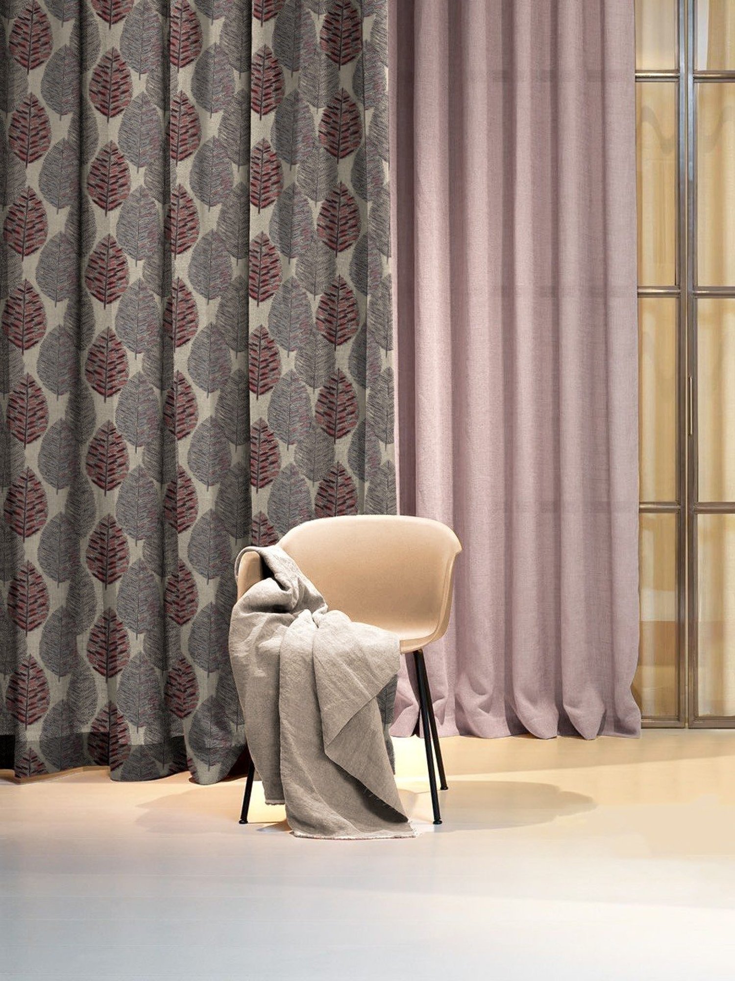 SPACES DRAPE STORY Elegent Grey & Pink Polyester 8 FT Door Curtain - Set of 2