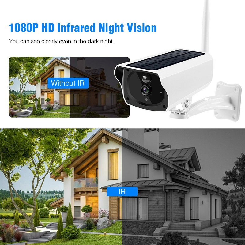 1080P Solar Powered WiFi Camera, Wireless Outdoor Security Camera HD Night Vision, Waterproof, 2-Way Audio, Support Google Assistant /Cloud /Local SD Storage