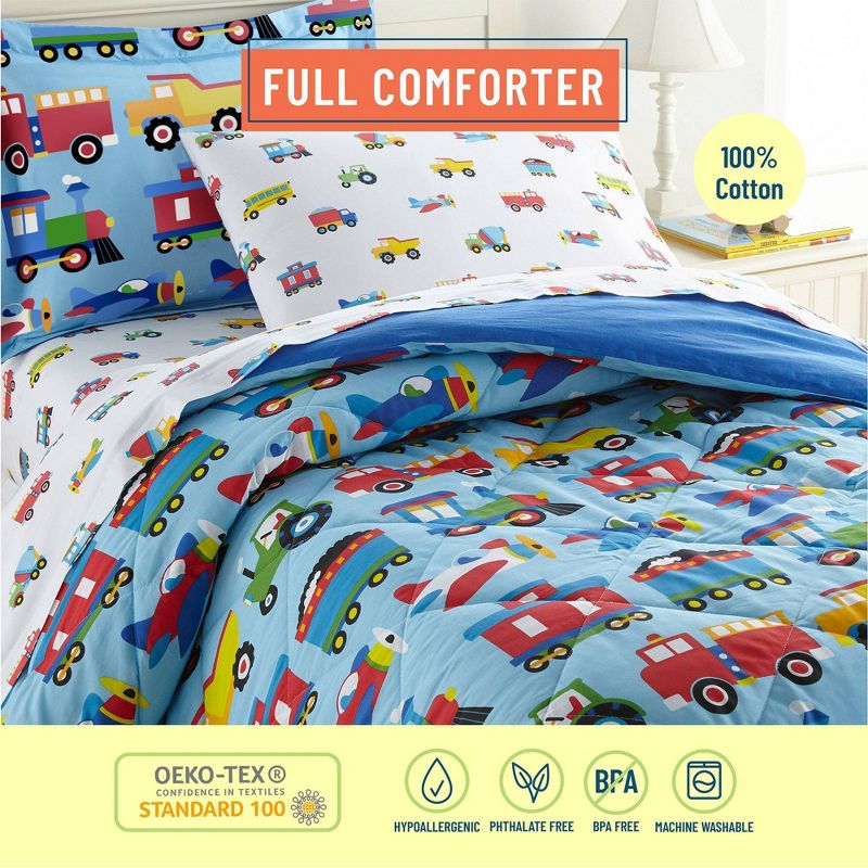 Full Trains with Planes and Trucks Cotton Comforter Set - WildKin