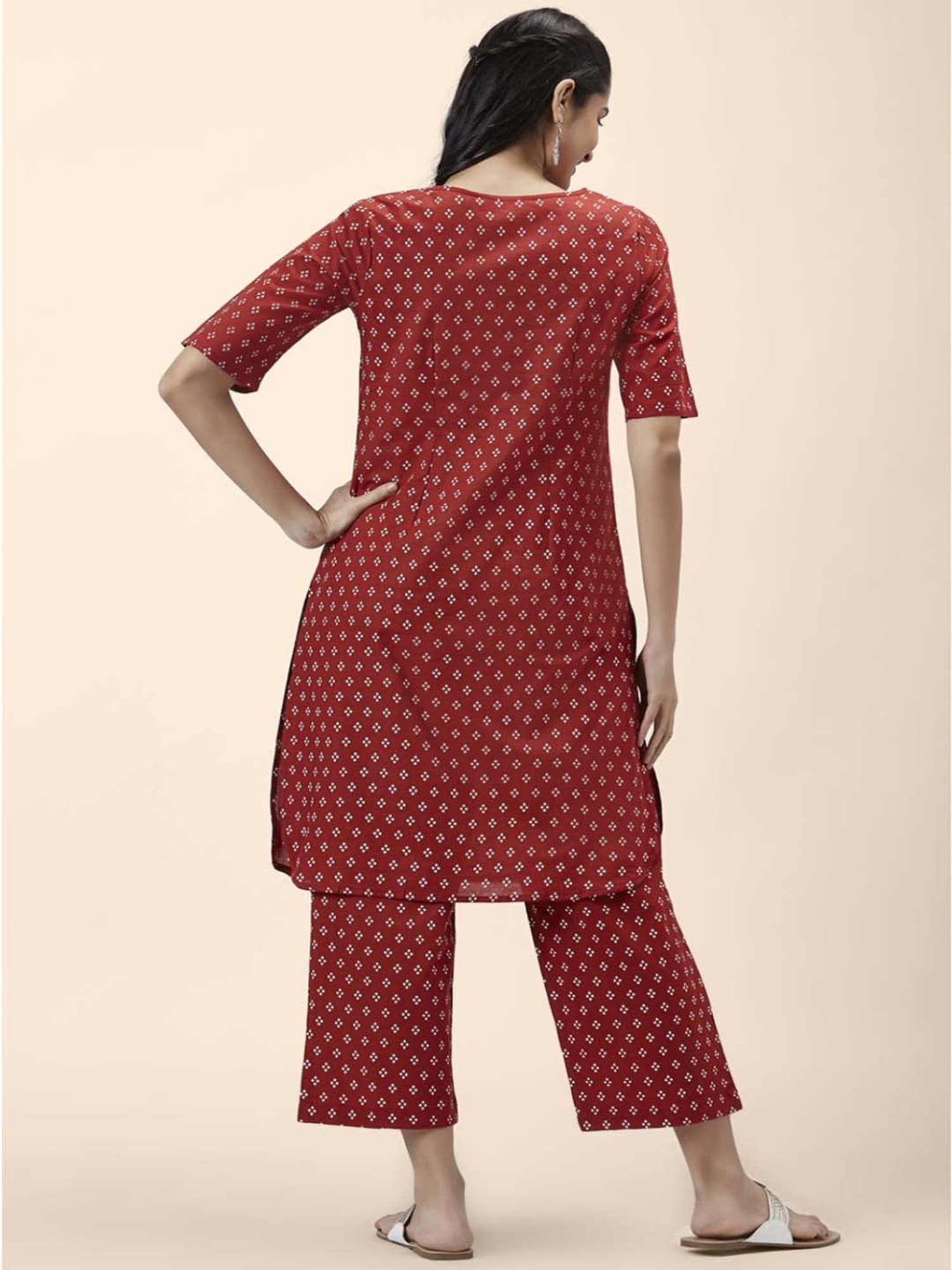 Rangmanch by Pantaloons Red Cotton Printed Kurta Pant Set