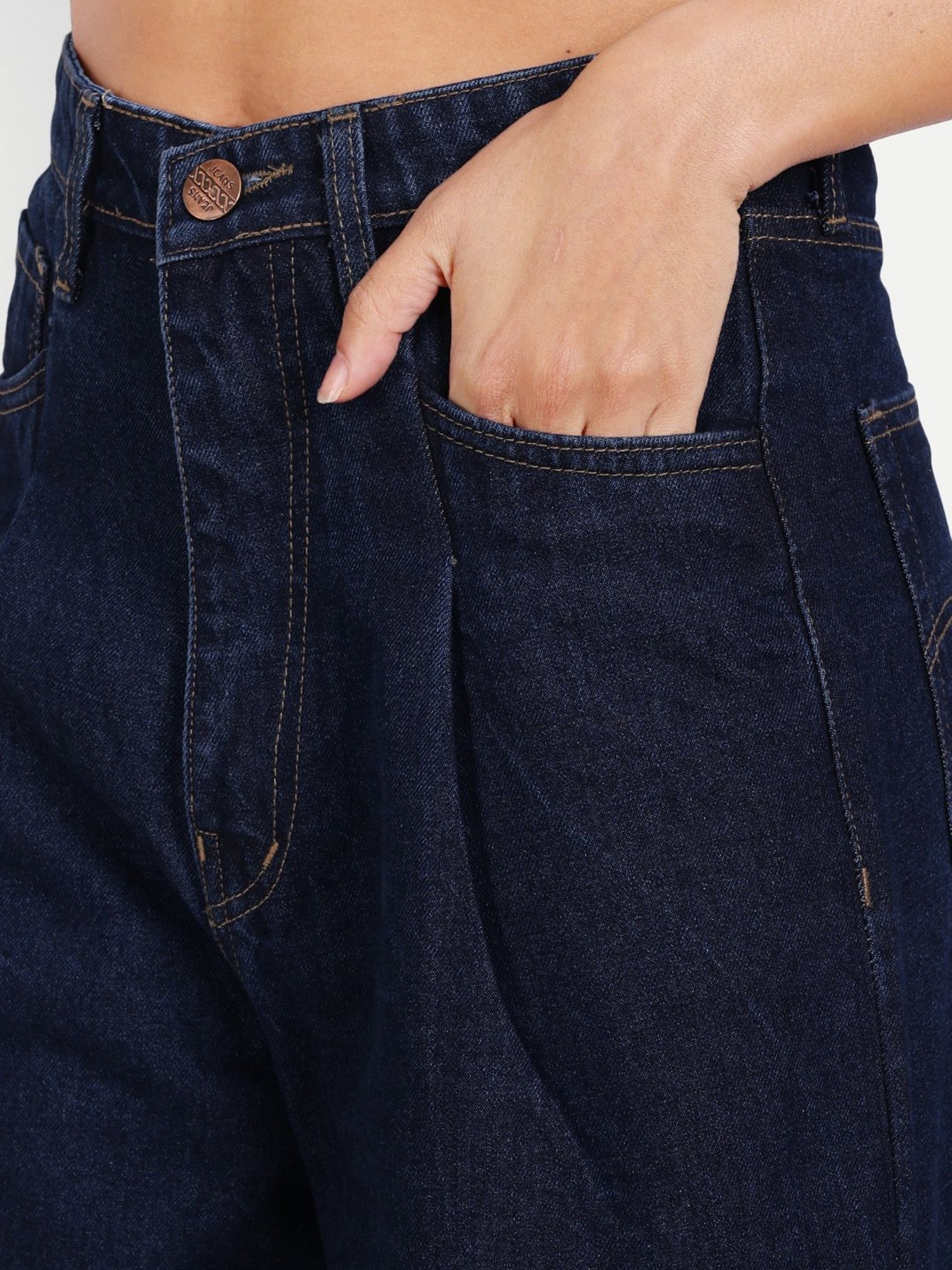 Angelfab Dark Blue Cotton Relaxed Fit High Rise Jeans