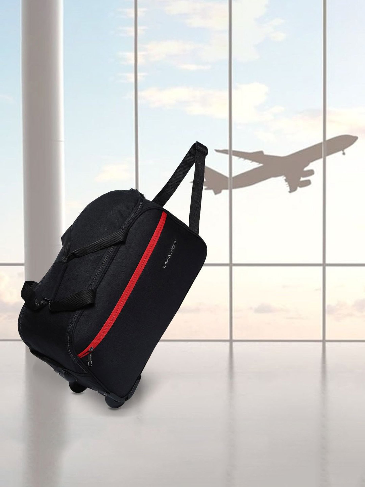 LAVIE SPORT Lino Black 2 Wheels Medium Duffle Trolley Bag - 53 cm