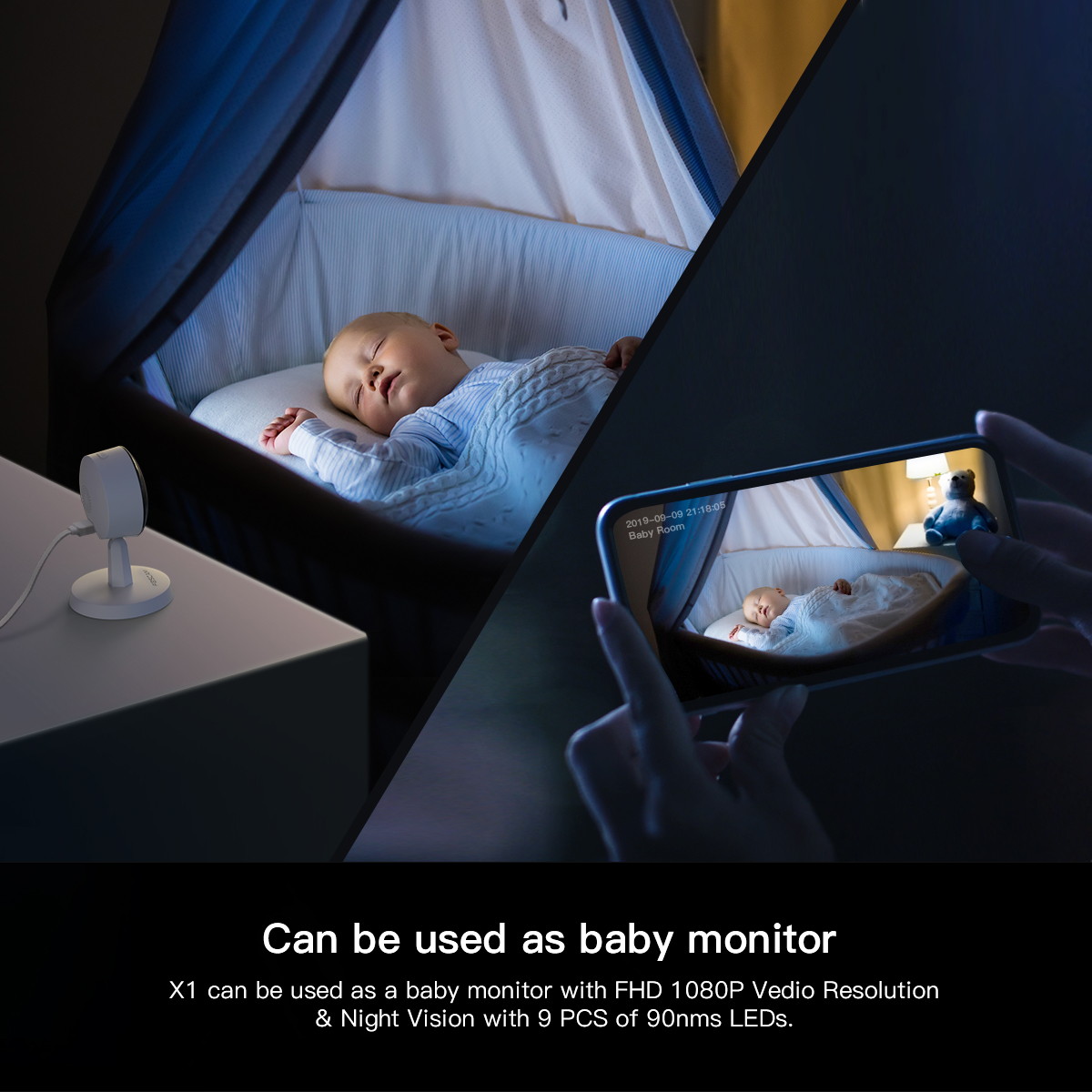 Foscam X1 1080P Wireless Smart Home Security Pet Camera with AI Human Detection, Sound Detection, One-Button Call, 2-Way Baby Monitor Audio, Free Cloud Storage Included, Works with Alexa