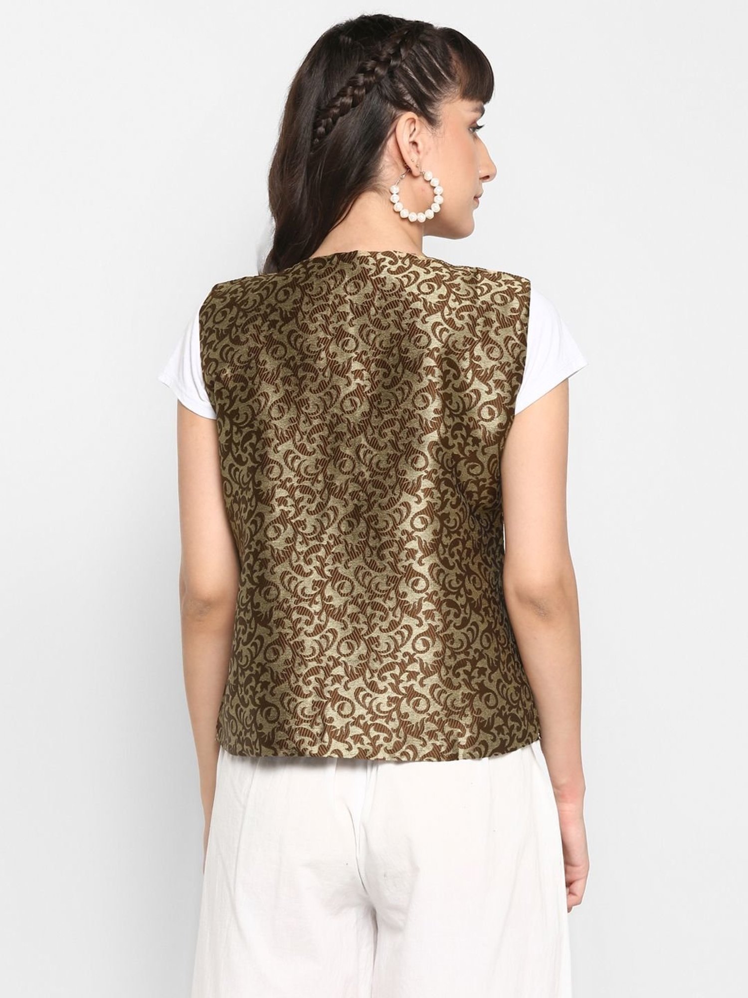Hangup Brown Jacquard Pattern Shrug