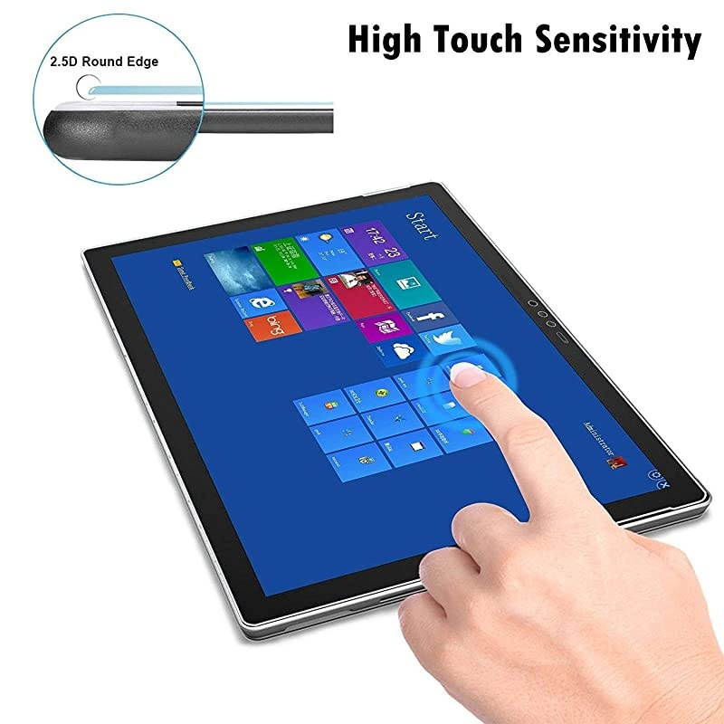 Screen Protector for New Surface Pro 5, Ultra Clear/High Response/Tempered Glass, Compatible for Microsoft Surface Pro 6/ Pro 2017/ Pro4 12.3 Inch