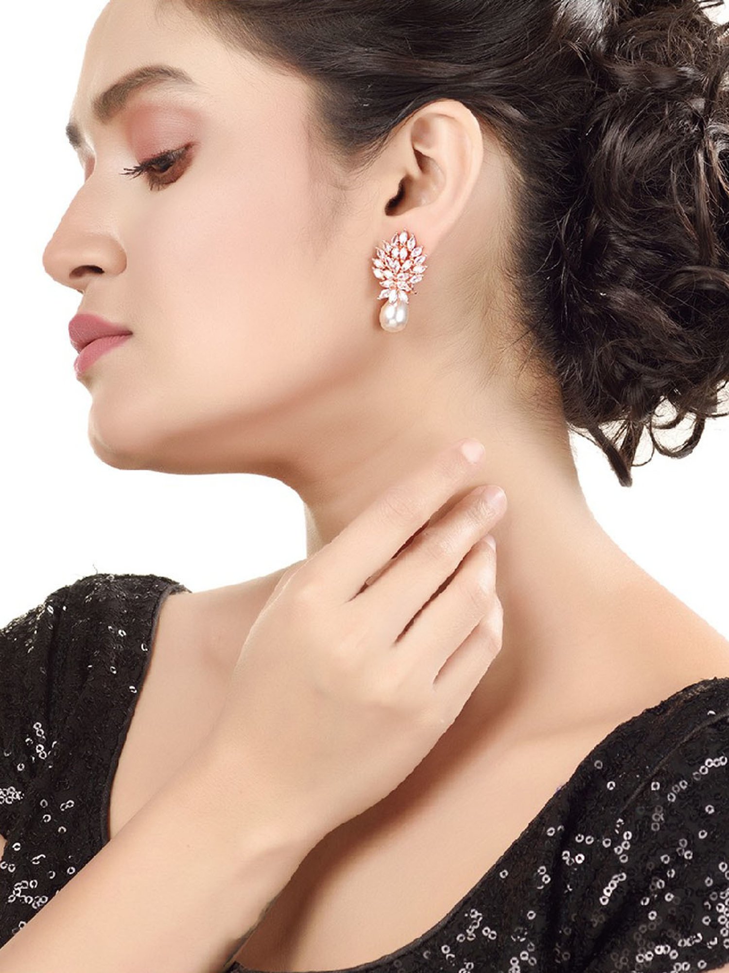 Saraf RS Jewellery Earring High Quality White Pearl AD studded