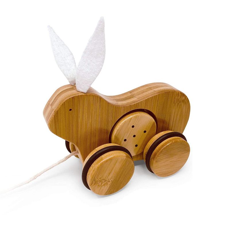 Kinderfeets Kids Rolling Bamboo Push and Pull Animal Toy for Toddlers and Children with Pull String, Rabbit