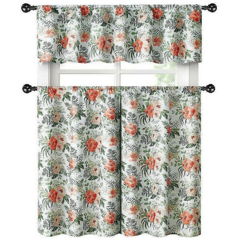 Set of 2 36"x42" Floral Curtain Tiers White/Beige - Threshold™