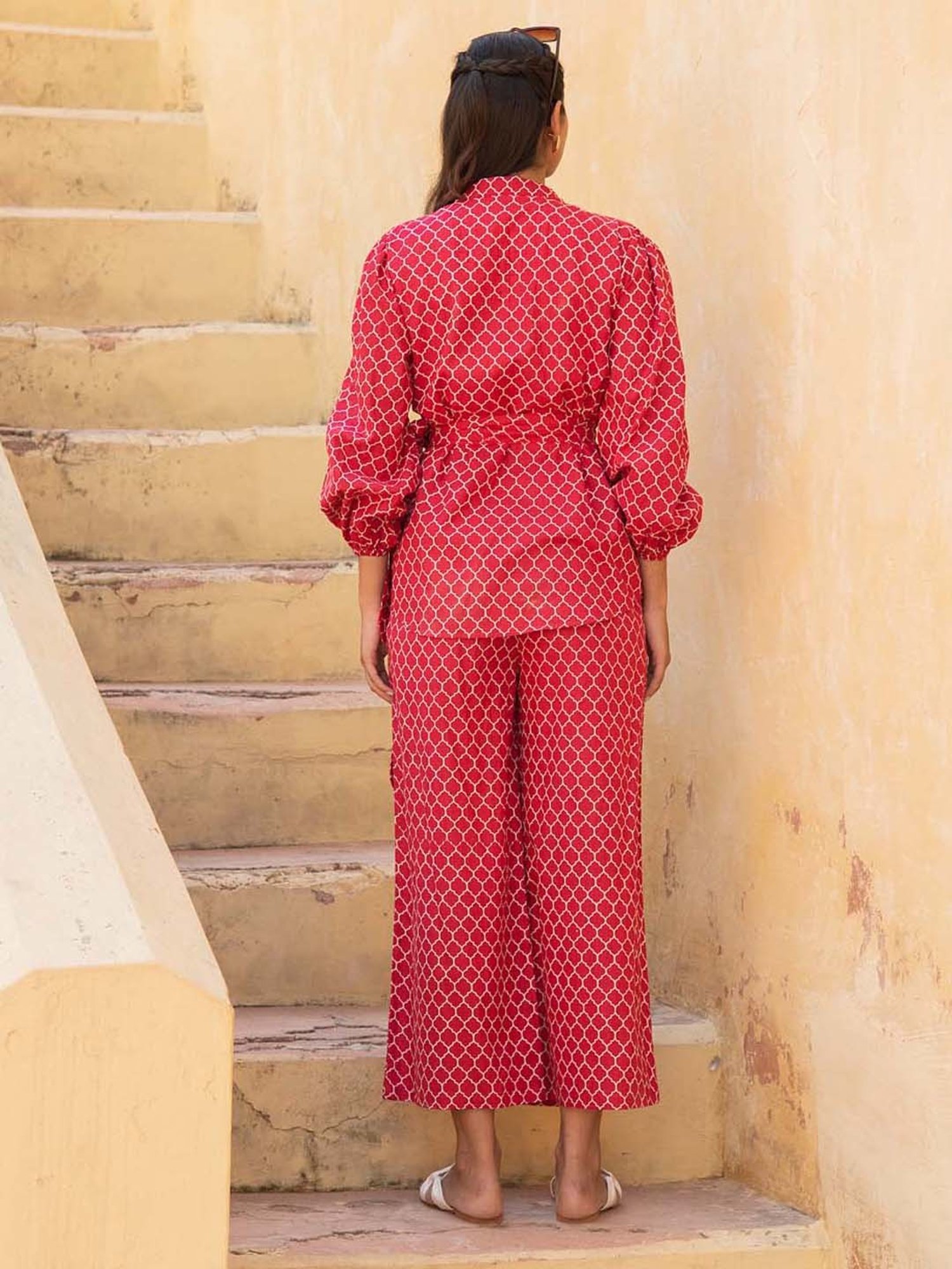 KAORI BY SHREYA AGARWAL Red Cotton Printed Co-Ords Set
