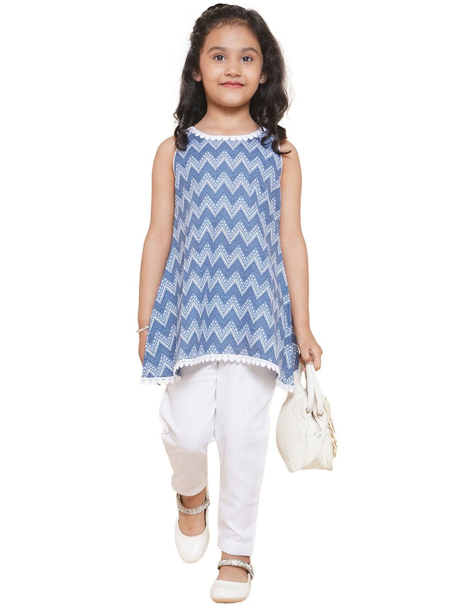 VASTRAMAY Kids Blue & White Cotton Over Dyed Kurta Set