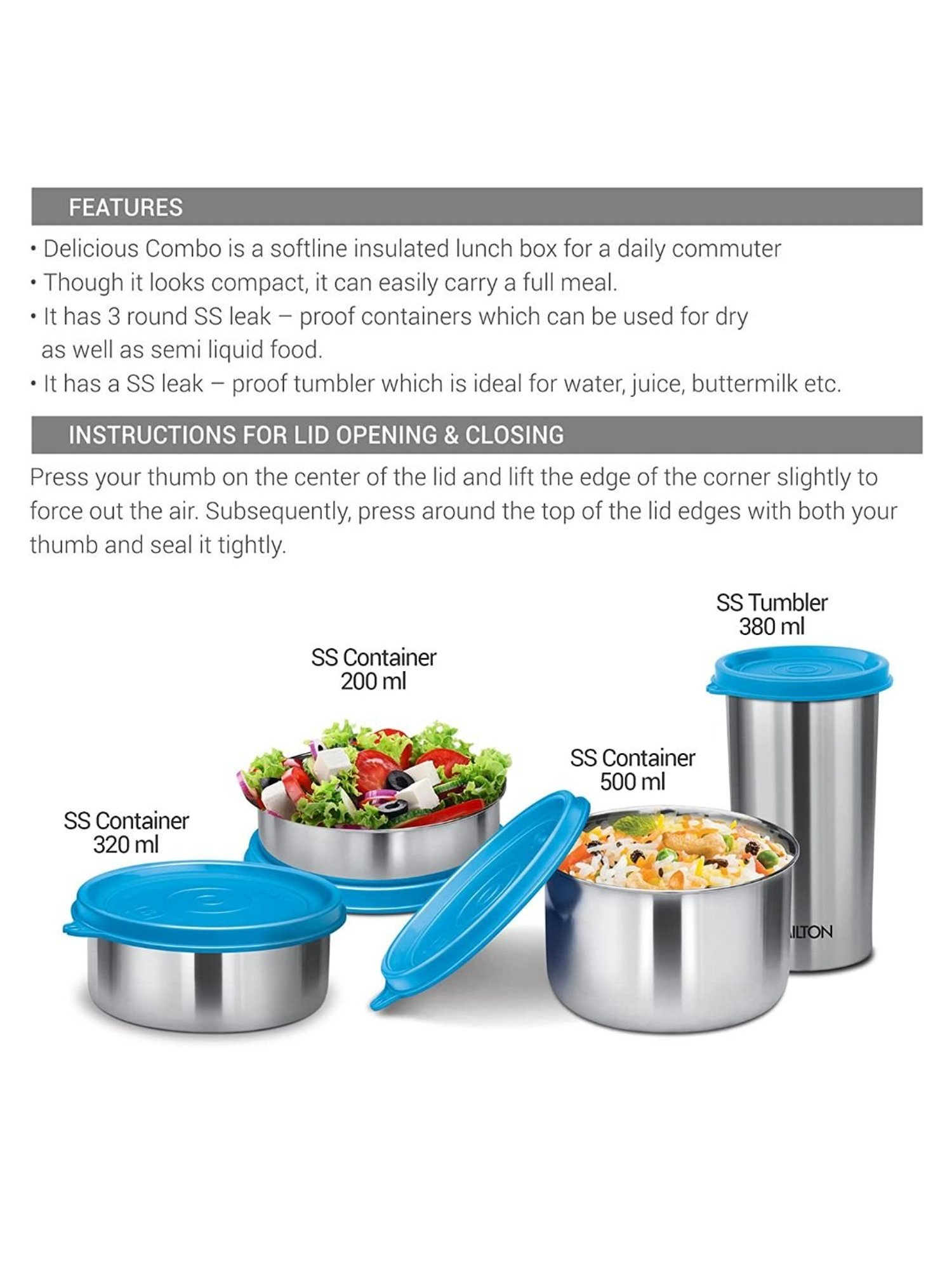 Milton Blue Stainless Steel Lunch Box With Bag