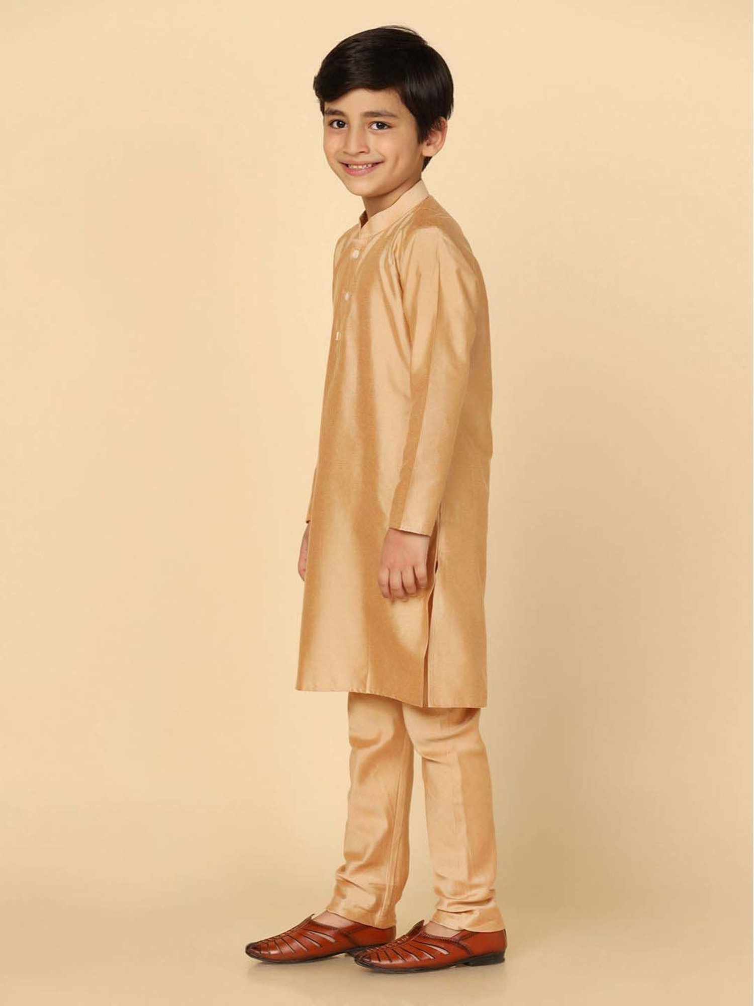 KISAH Kids Golden Regular Fit Full Sleeves Kurta Set