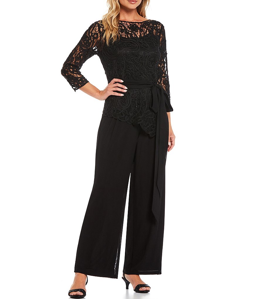 Soulmates Asymmetrical Baroque Lace Top 3/4 Sleeve Bodice Pant Set