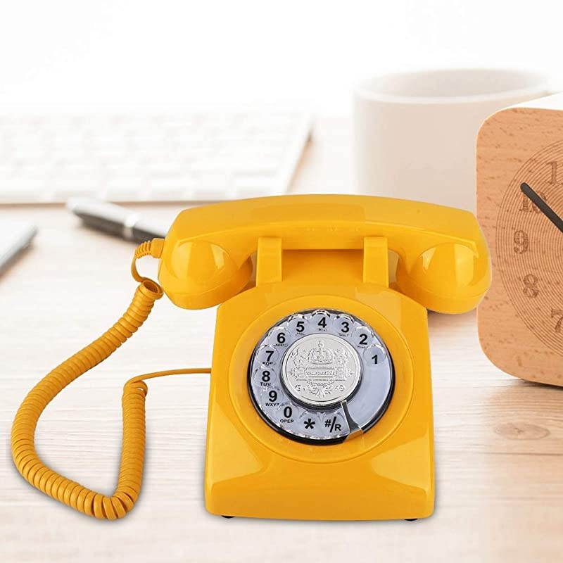 Retro Dial Telephone Vintage Landline Telephone Corded Telephone Corded Desktop Desk Phone for Gift with KnobAdjustable Volume of The BellYellow