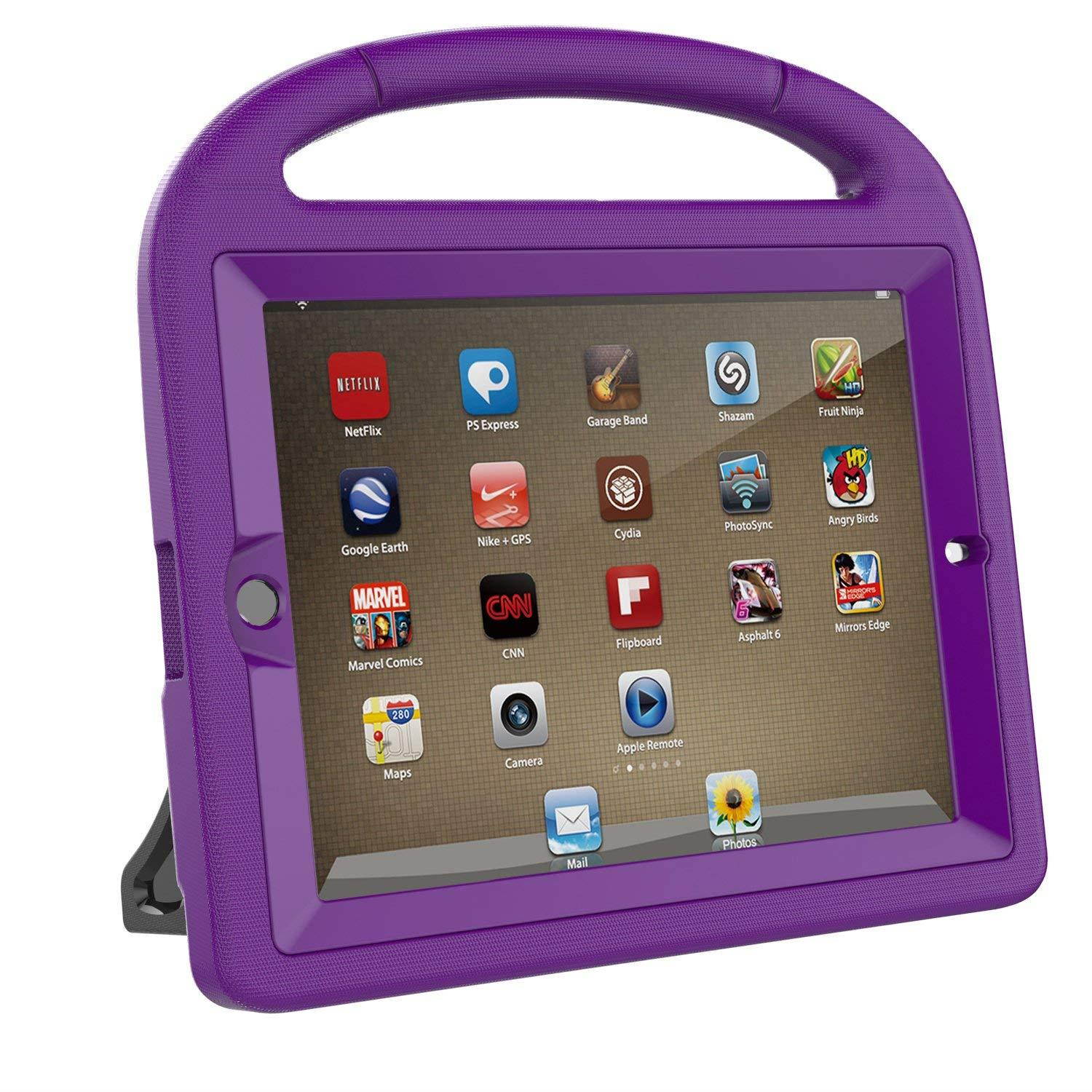 AVAWO Kids Case Built-in Screen Protector for iPad 2 3 4 - Shockproof Handle Stand Kids Friendly Compatible with iPad 2nd 3rd 4th Generation (Purple)
