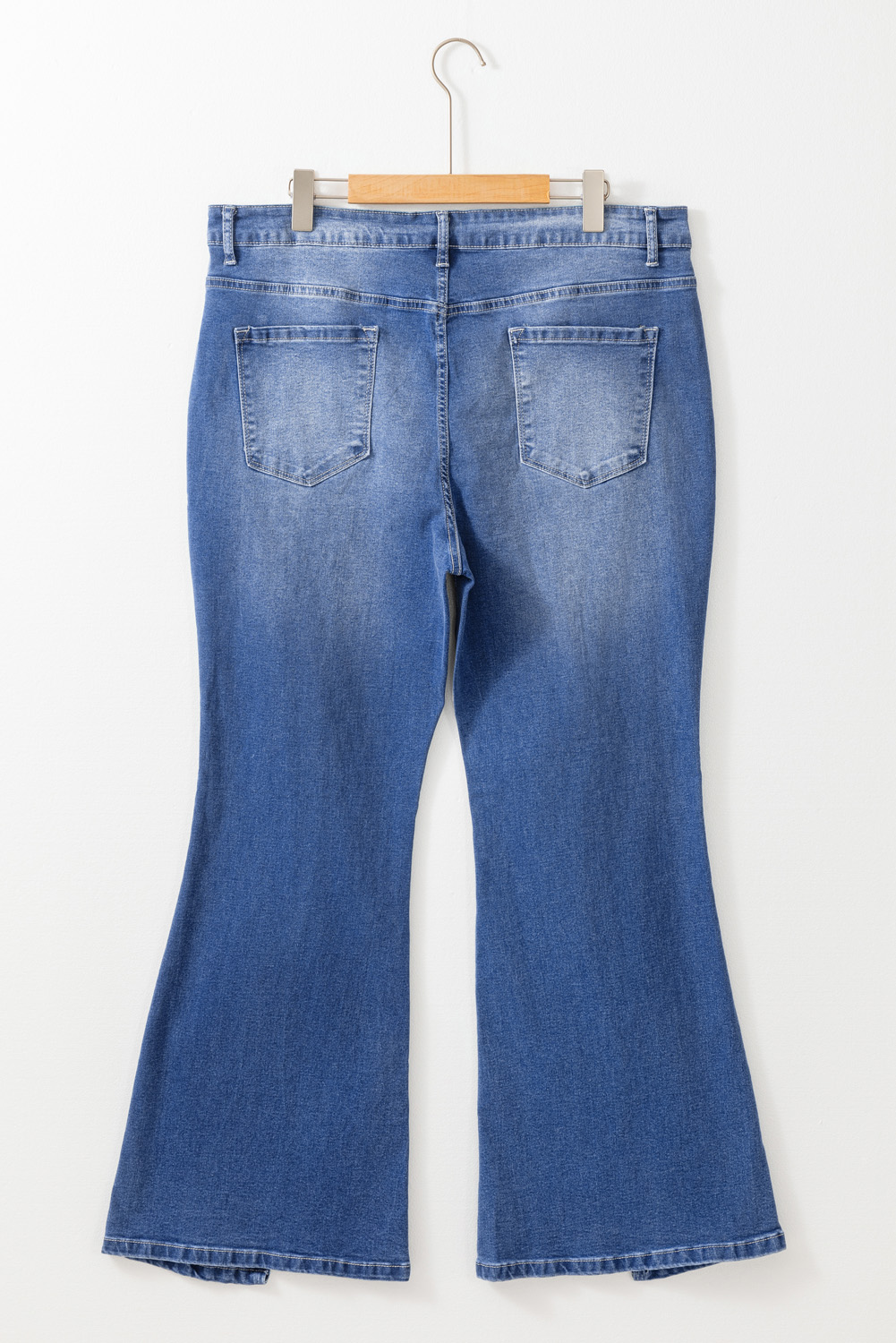 Dark Blue Plus Size Stitching Washed Flare Jeans