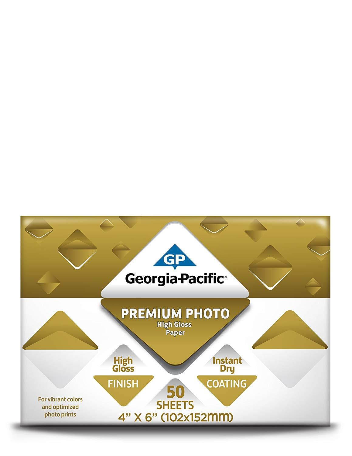 Georgia Pacific Premium High Gloss Photo Paper, 4 x 6 Inches, 210 g/m2, 8.5 Mil Thickness, 50 Sheets (999712)