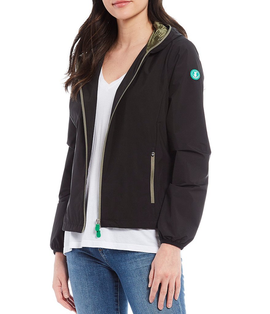 Save the Duck Stella Packable Long Sleeve Hooded Rain Jacket