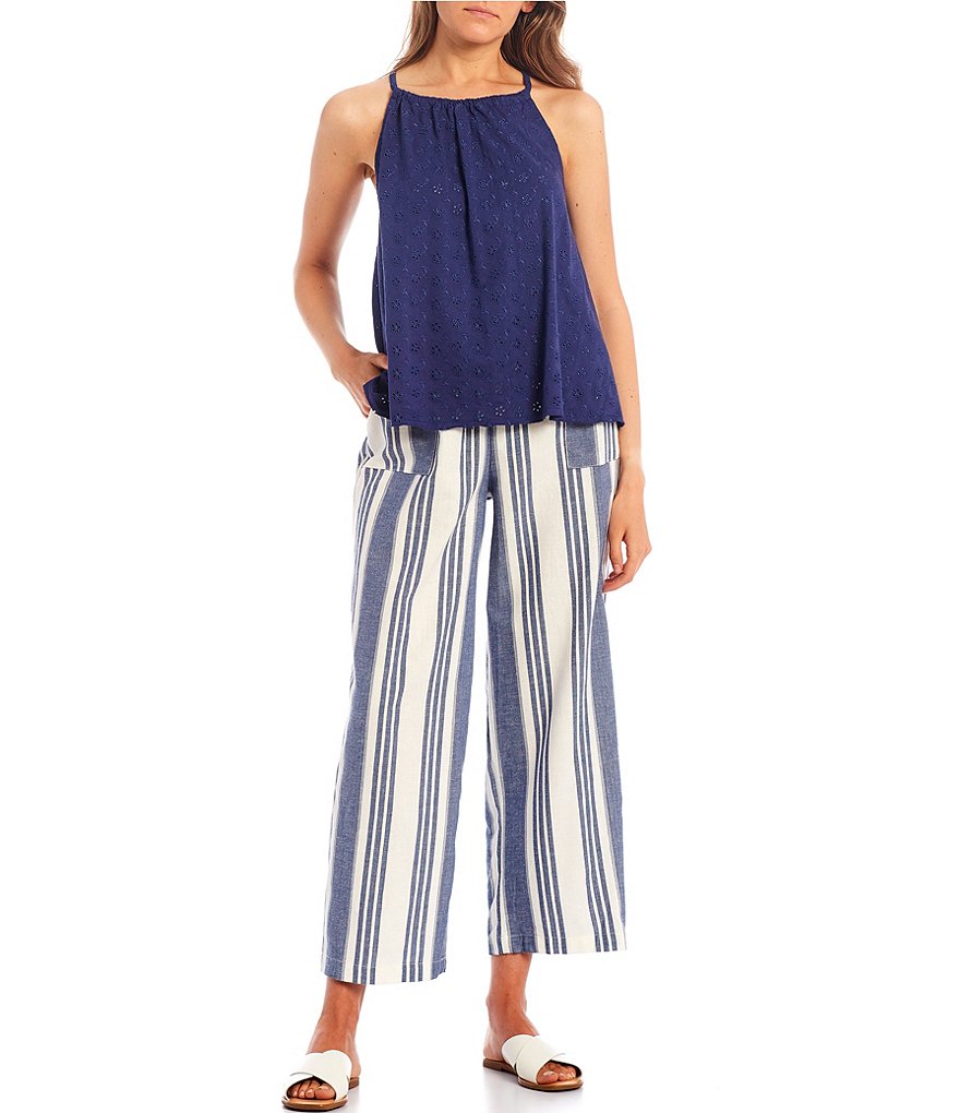 Coco + Jaimeson Spaghetti Strap Eyelet Halter Knit Woven Tank Top