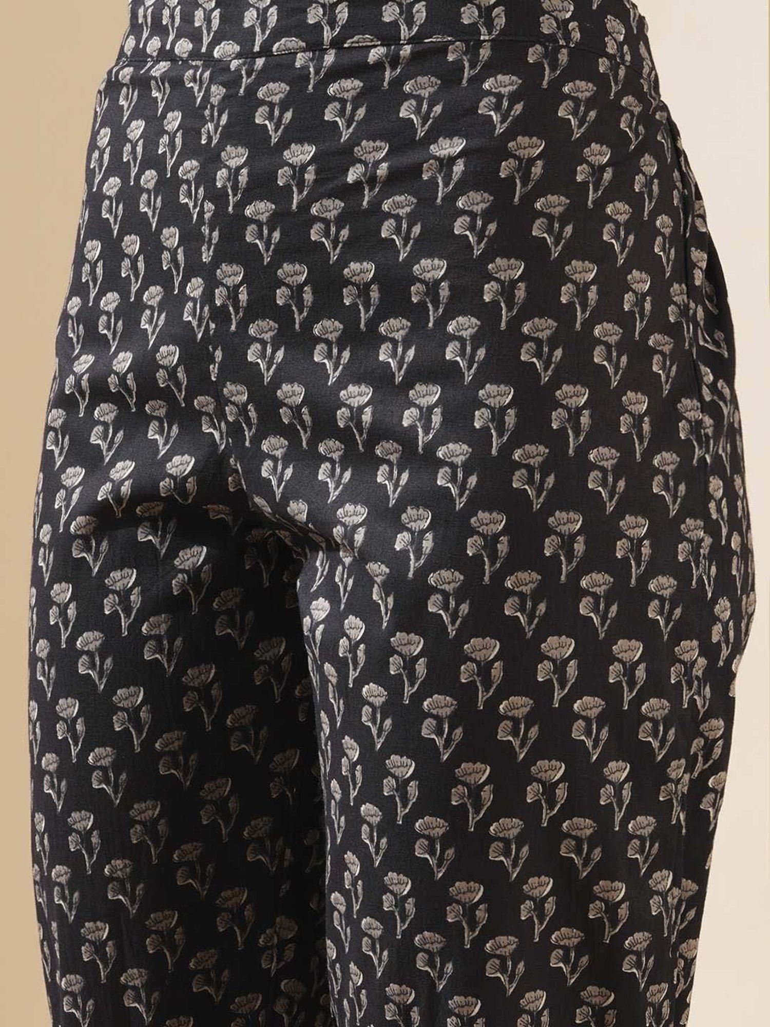 Fashor Black Cotton Floral Print Kurta Pant Set With Dupatta