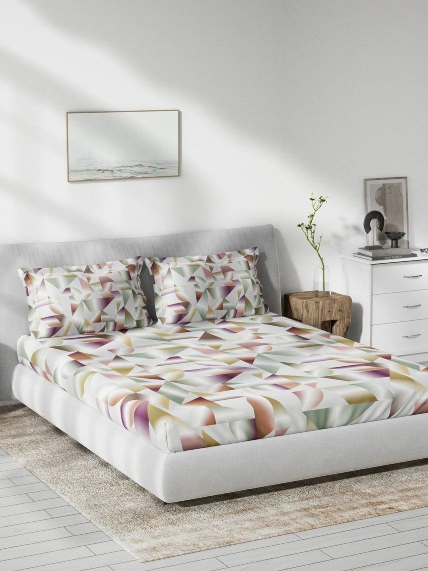 DDecor Abstract Purple 136 TC Cotton Queen Bedsheet with 2 Pillow Covers