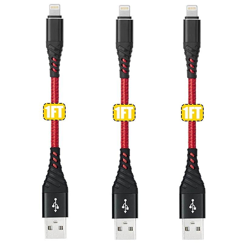 1ft iPhone Charger Cable Short, [ Apple MFi Certified] Lightning Cables 1 Foot, Nylon Braided 1 Feet iPhone USB Charging Cable Cord for Apple iPhone 11/11Pro/11Max/ X/XS/XR/XS Max/8/7/6/5S Wire