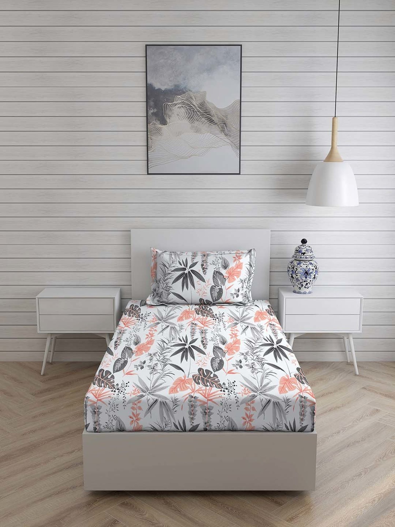 Layers Tuscany Grey Cotton 104 TC Single Flat Bed Sheet With 1 Pillow Cover