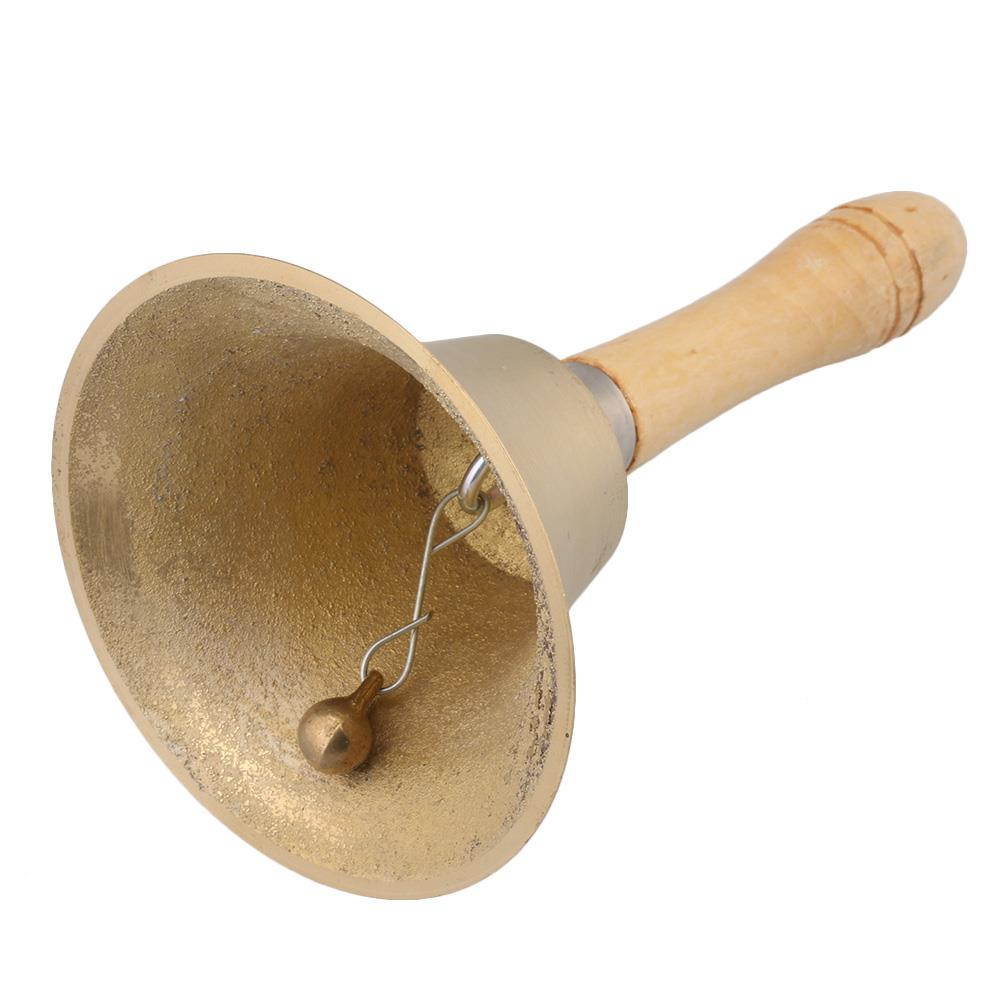 BQLZR 11cm Diameter Solid Brass Wood Handle School Bell for Entertainment Use