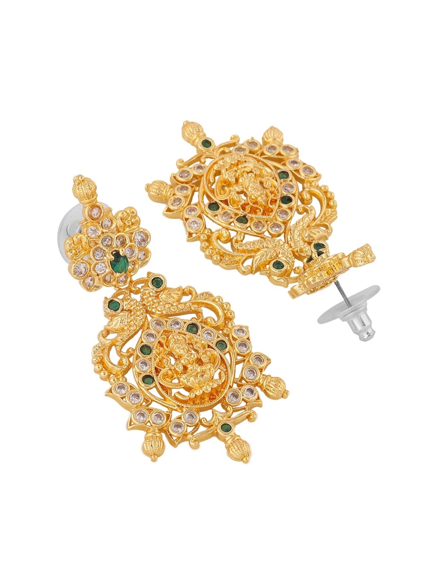 Estele Gold-Plated CZ Lakshmi Devi Design Dangler Earrings