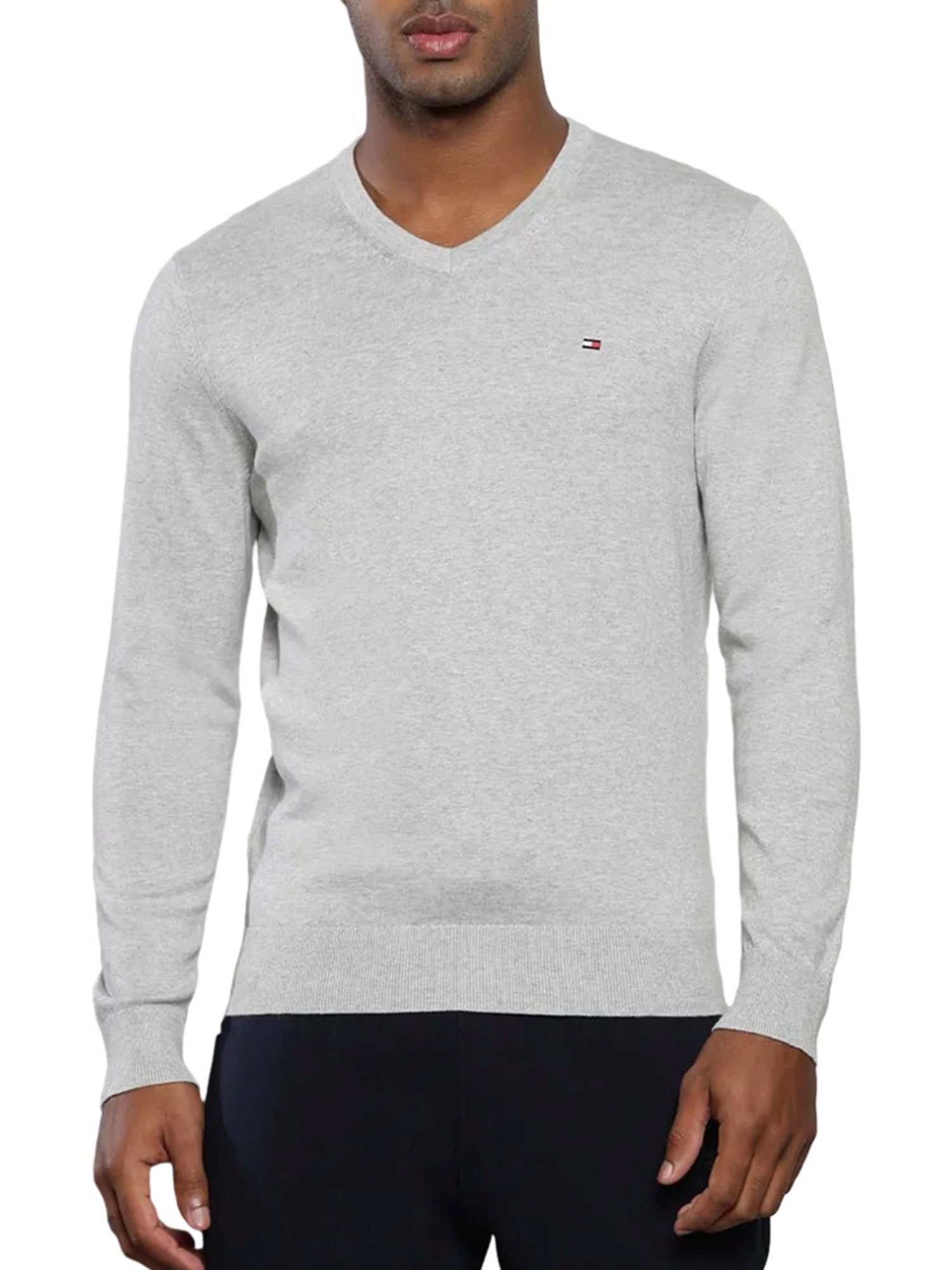 Tommy Hilfiger Light Grey Heather Cotton Regular Fit Sweater