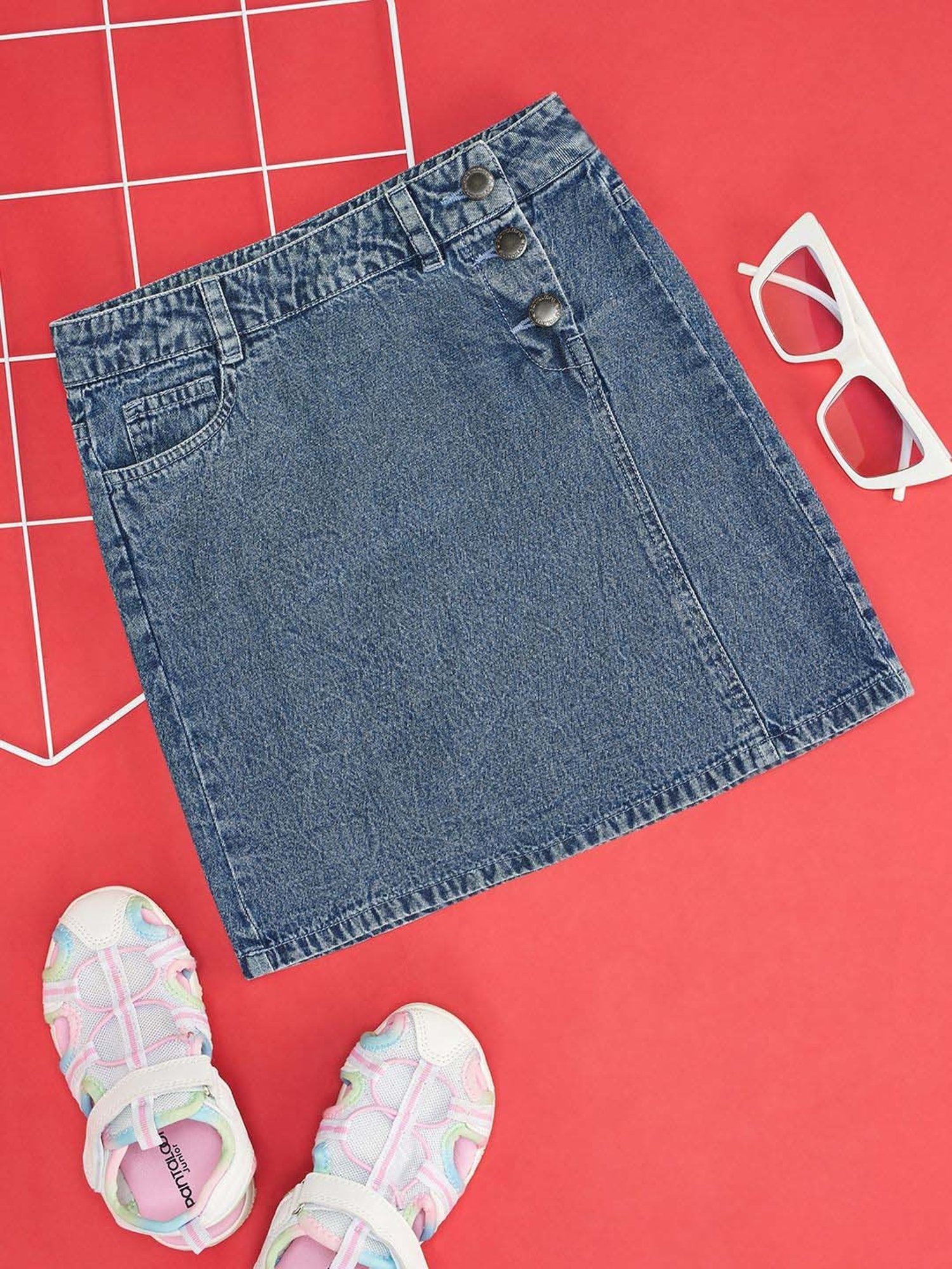 Pantaloons Junior Kids Medium Blue Cotton Regular Fit Skirt