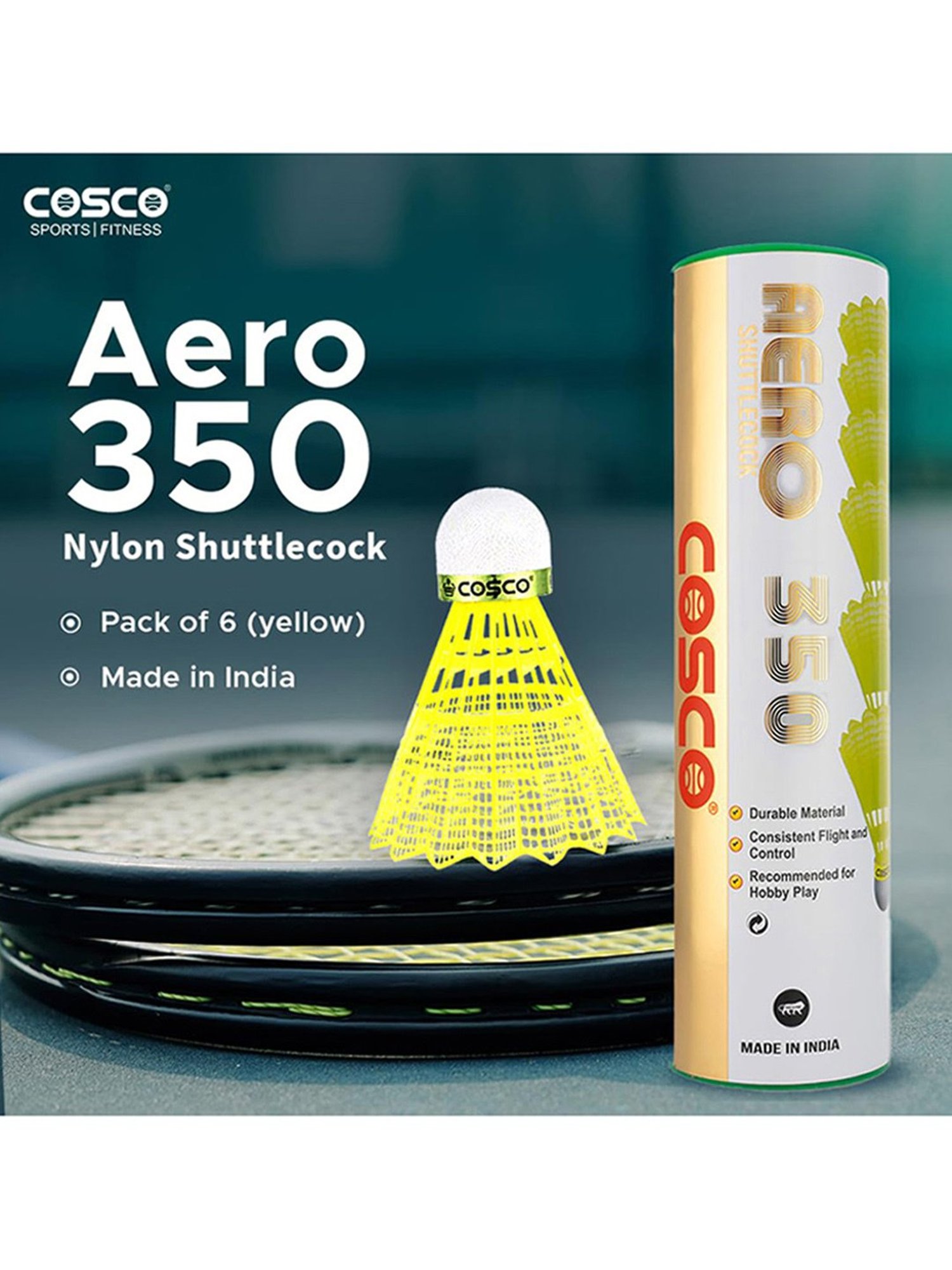 Cosco Aero 350 Nylon Shuttlecock (Yellow) Size - Standard