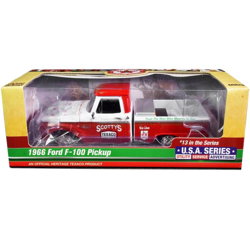 1966 Ford F-100 Pickup Truck "Texaco" Red and White (Unrestored) 13th in the "U.S.A. Series" 1/25 Diecast Model Car by Autoworld
