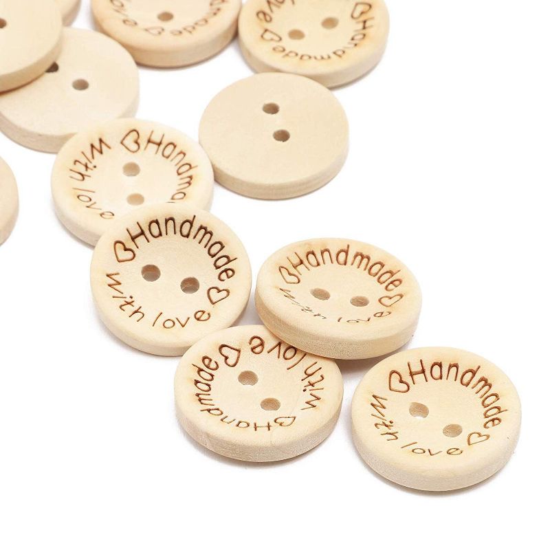 Juvale 450 Piece Wooden Engraved Handmade with Love Button with 2 Holes for DIY Crafts