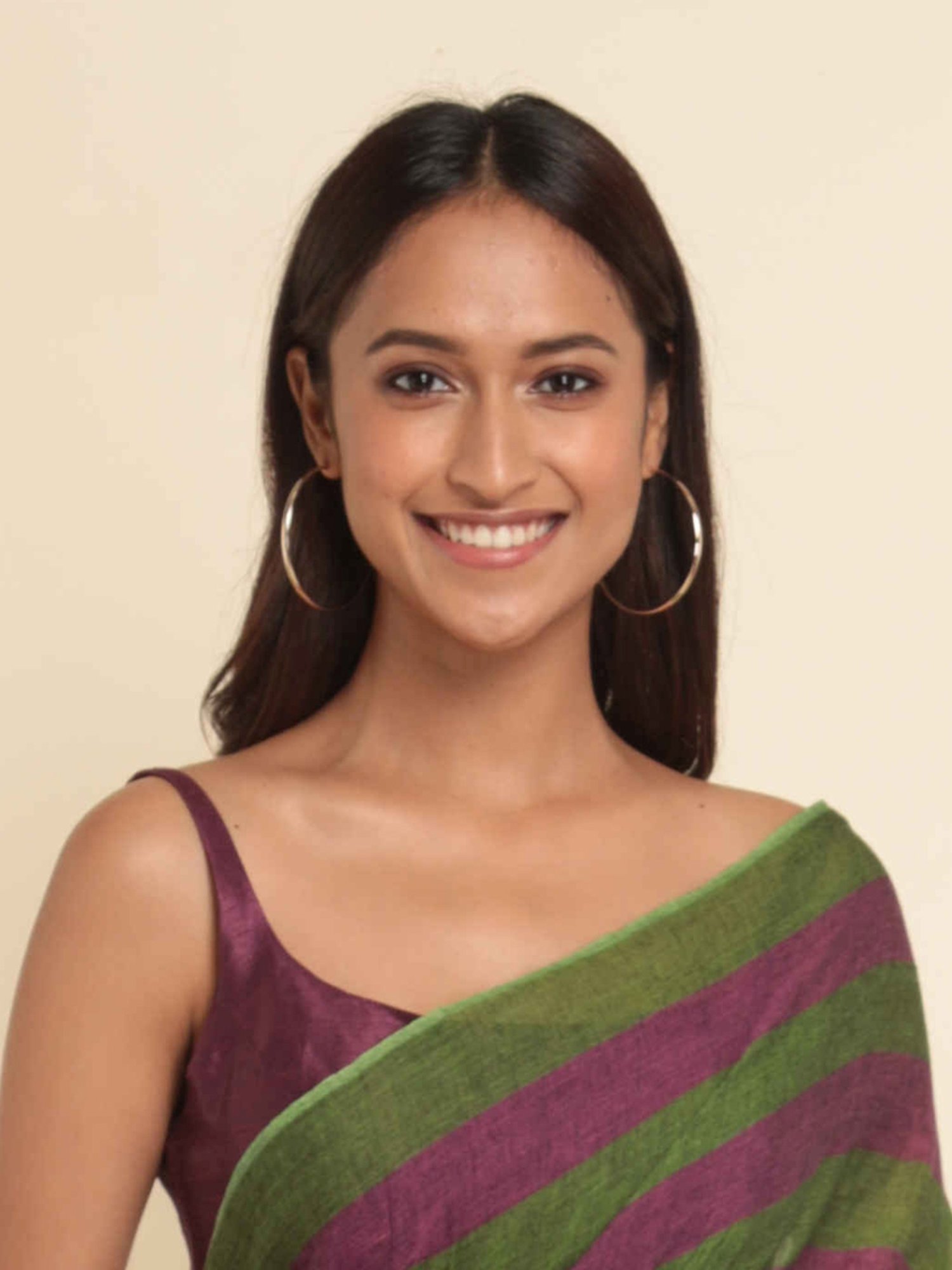 Suta Green & Pink Cotton Striped Saree Without Blouse