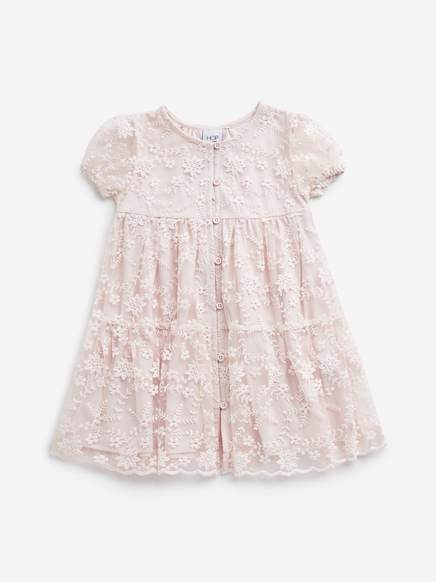 HOP Kids by Westside Pink Lace Embroidered Tiered Dress