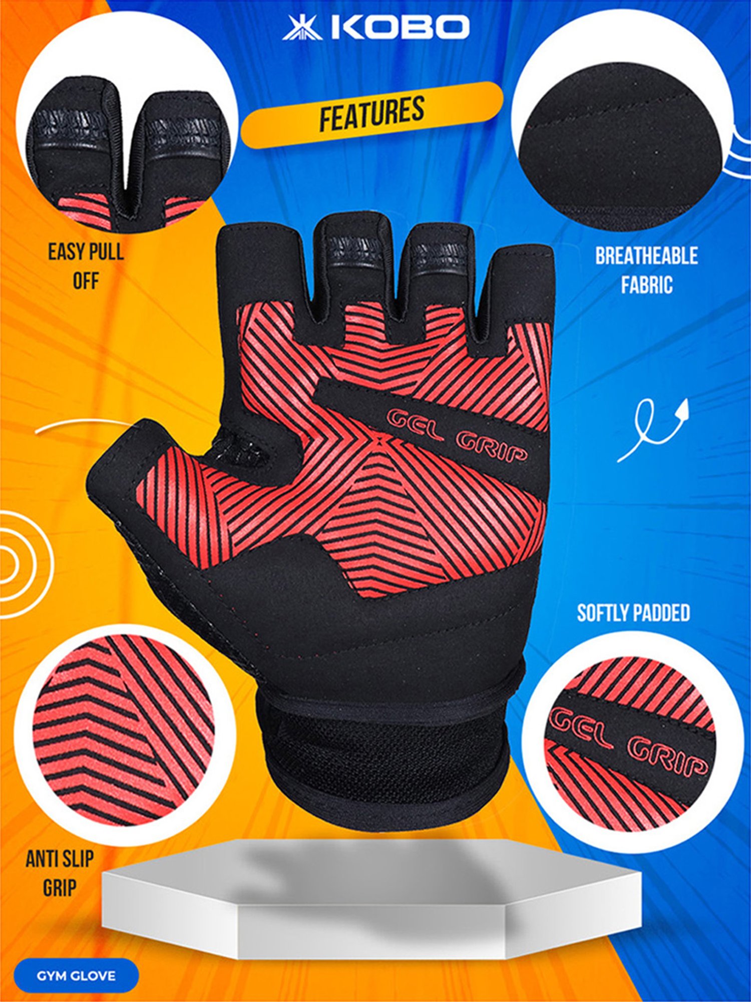 Kobo Weight Lifting Gym Gloves (Black) Size - S