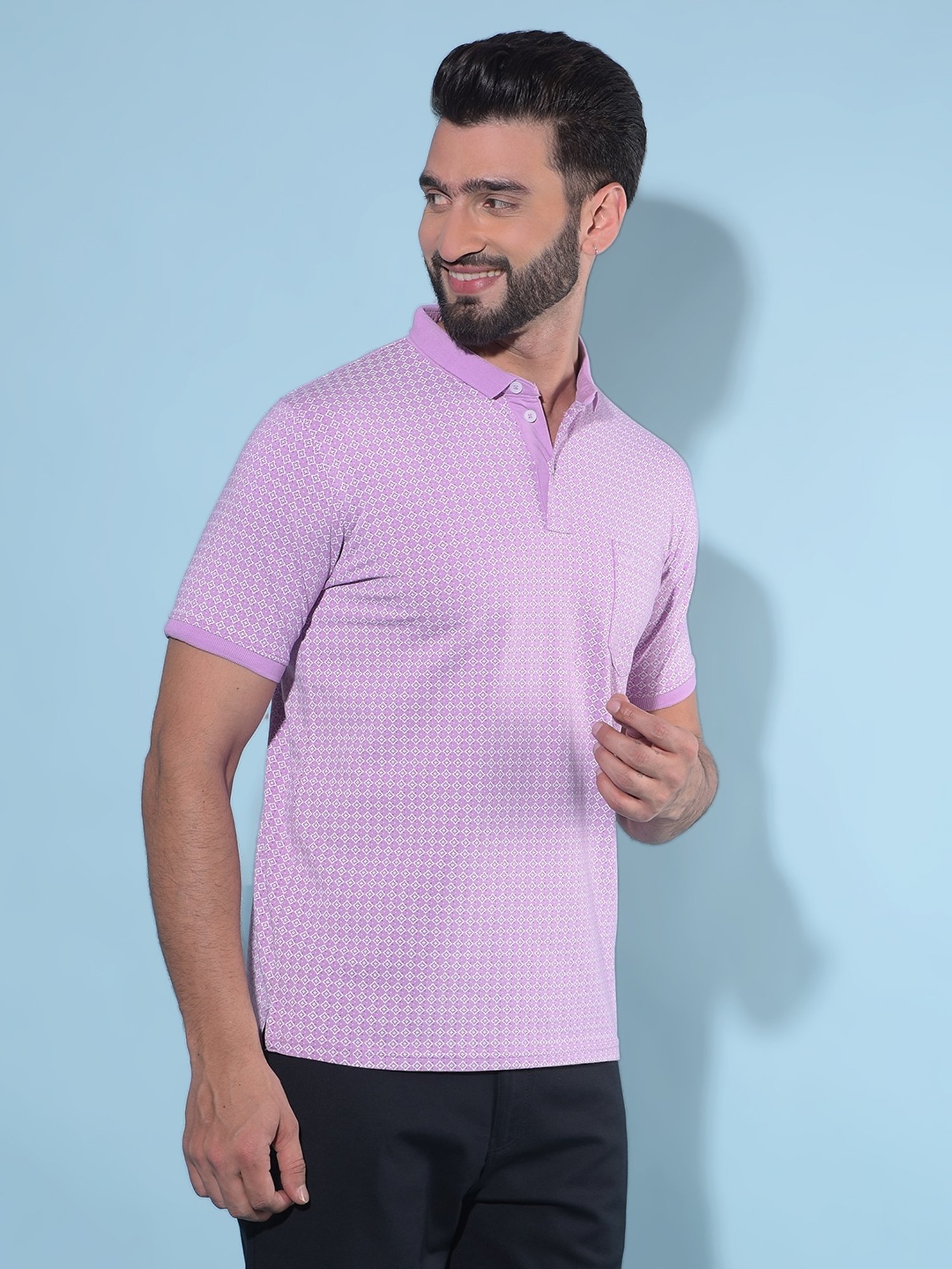 Crimsoune Club Purple Cotton Slim Fit Printed Polo T-Shirt