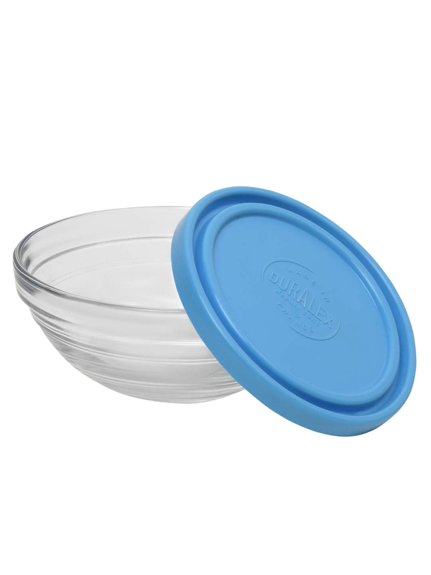 Duralex 'Freshbox' Transparent & Blue Glass 17 cm Container With Lid (0.97 L) - Set of 2
